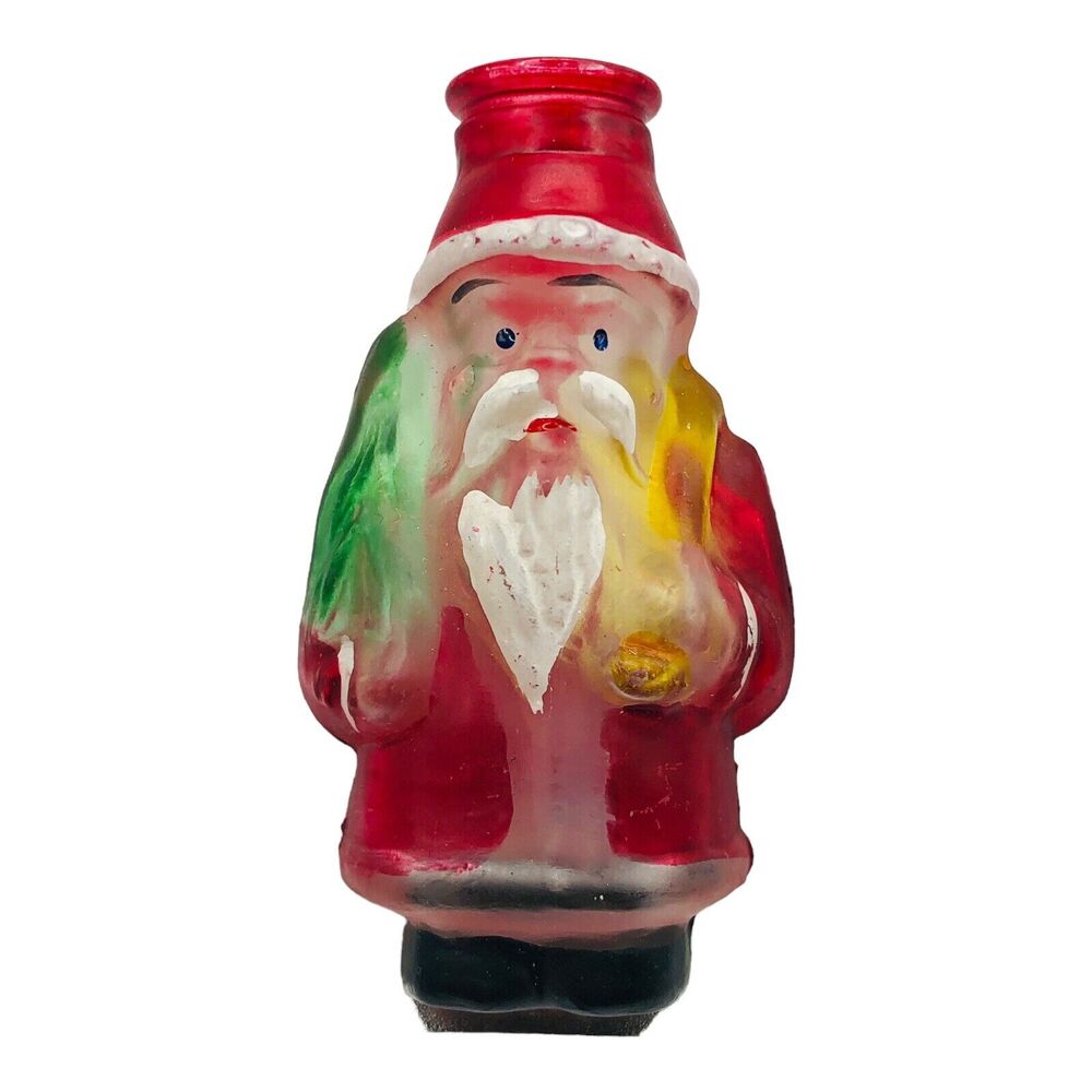 VTG Frosted Glass Santa Claus Holding Tree Old World Christmas Light Bulb Cover